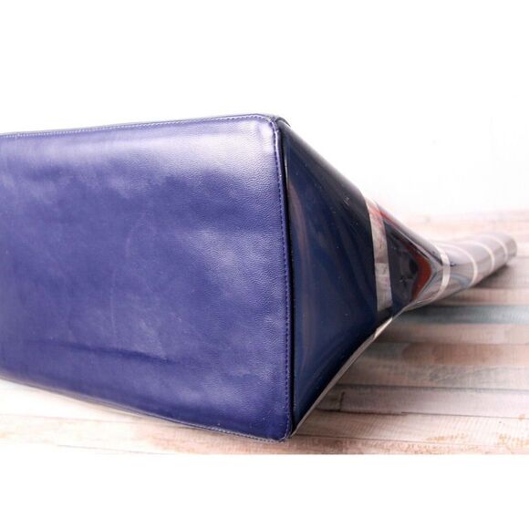 Tommy Bahama CLEAR BLUE PLASTIC LEATHER HANDLES BOTTOM TOTE SHOULDER BAG HANDBAG - Picture 8 of 10